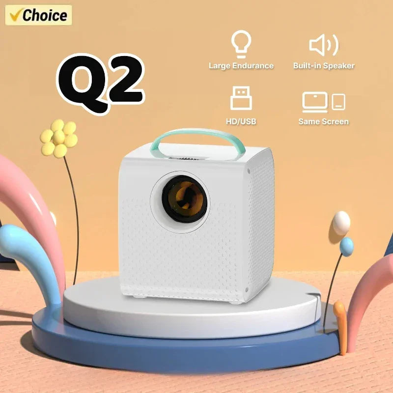 Q2: 640*480P Mini Projector | Phone Mirroring | Portable for Camping/Home Cinema | Children's Gift | Pocket Movie Theater"