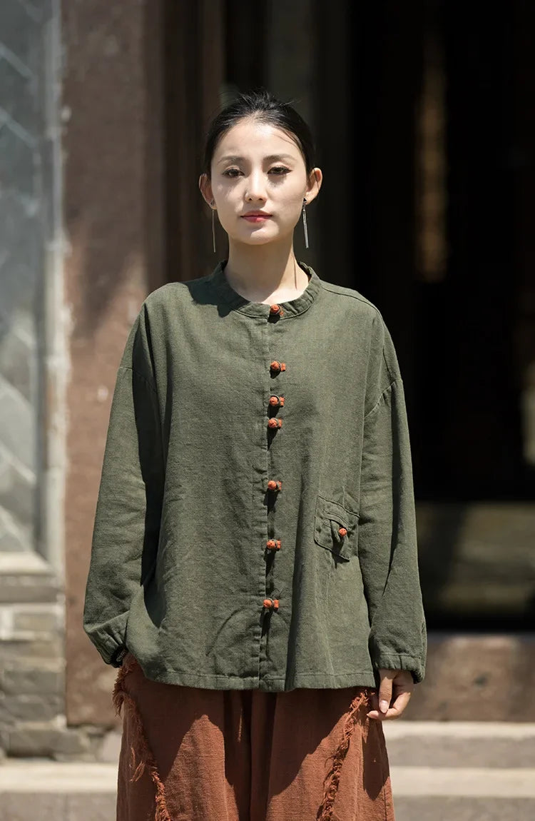 Women's Literary Vintage Ramie Linen Tops