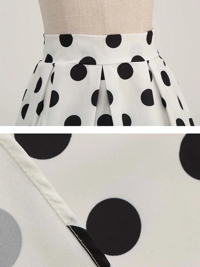 Summer Casual Women Midi Skirt Polka Dot High Waist Retro Vintage 50s Pleated Party Skirts