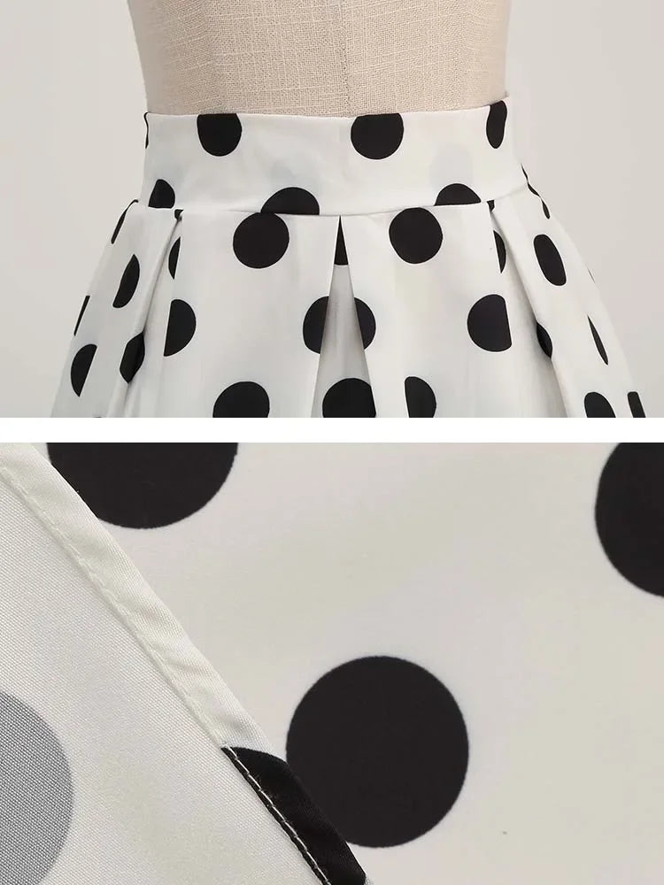 Summer Casual Women Midi Skirt Polka Dot High Waist Retro Vintage 50s Pleated Party Skirts
