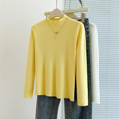 Sweaters Autumn Women Mock Neck Ruffles Sweater Long Sleeve Knitted Bottoming Solid Pullovers Jumpers Casual Sweater Winter