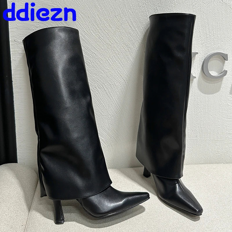 Ladies Modern Knee High Heels Boots Autumn Spring Fashion Slip On Female Pumps Footwear New Shoes 2025 Long Women Western Boots