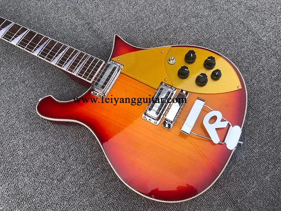 High Quality Electric Guitar with 6Strings, cherry burst Color, Gold Pickguard,2-Piece Pickup, 660, Free Shipping