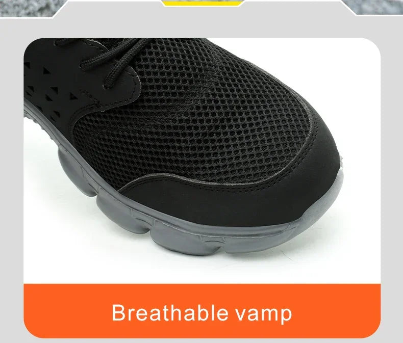 Men's Safety Shoes Comfortable Non-Slip Work Shoes Lightweight Breathable Safety Toe Casual Sneakers for Construction Site Black