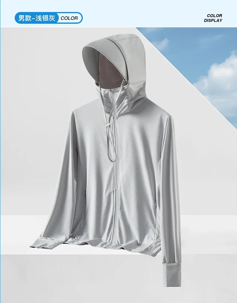 Summer Men's UPF 50+ UV Protection Lightweight Hoodie Long Sleeve SPF Jacket