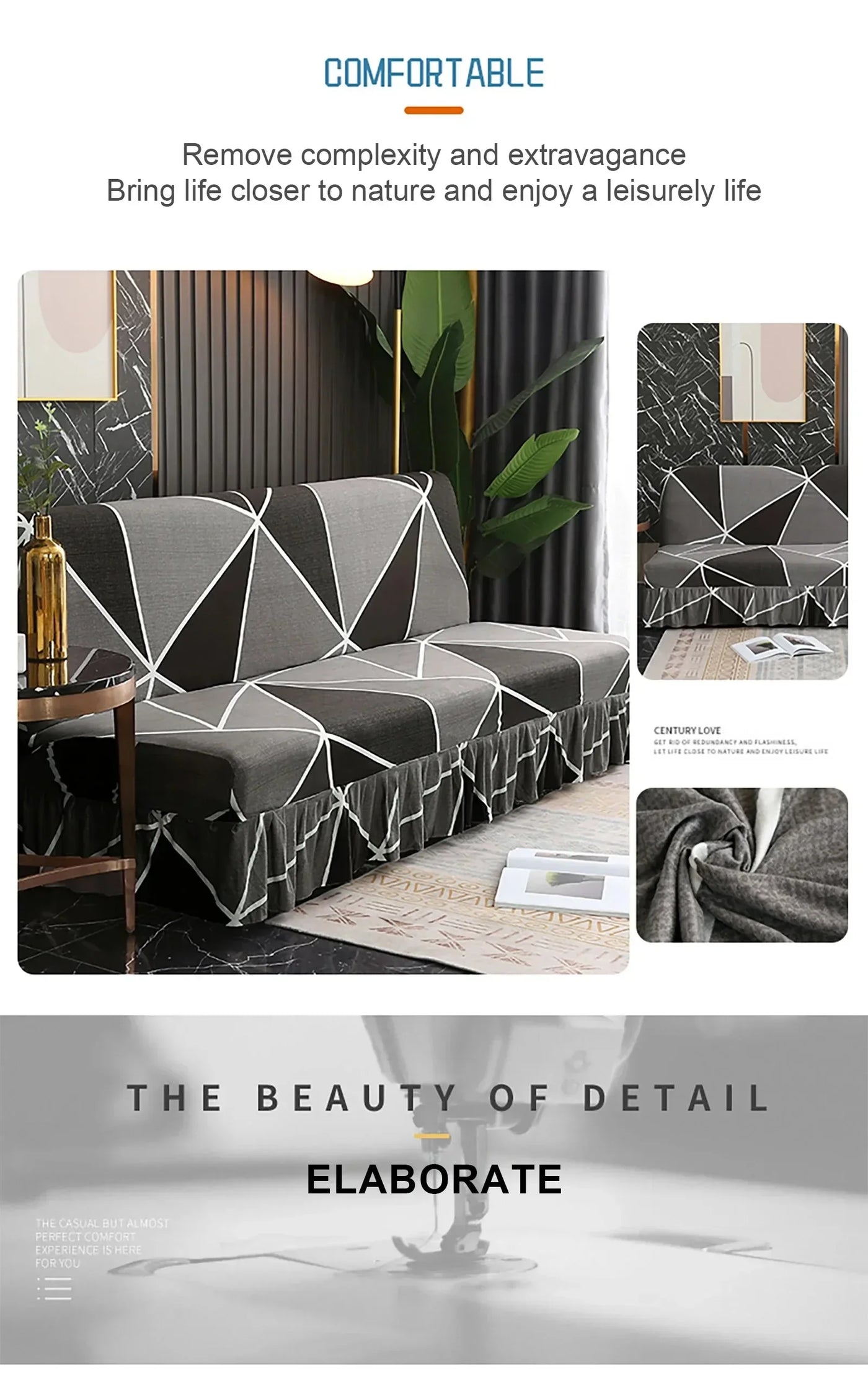 1/2/3Seater Sofa Bed Cover with Elastic Printing Seat Cover Armless Sofa Bed Cover Sofa Covers for Living Room Home Decor