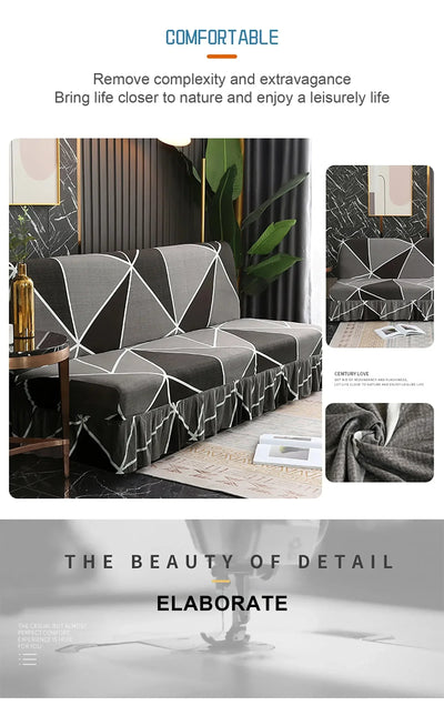 1/2/3Seater Sofa Bed Cover with Elastic Printing Seat Cover Armless Sofa Bed Cover Sofa Covers for Living Room Home Decor