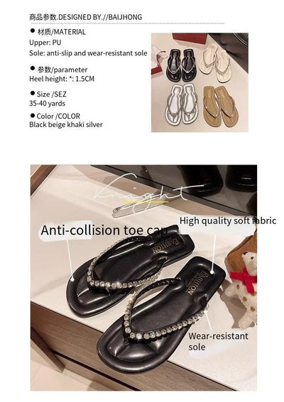 Beach flip-flops women wear high-grade summer new flat-bottomed non-slip holiday online celebrity toe sandals.