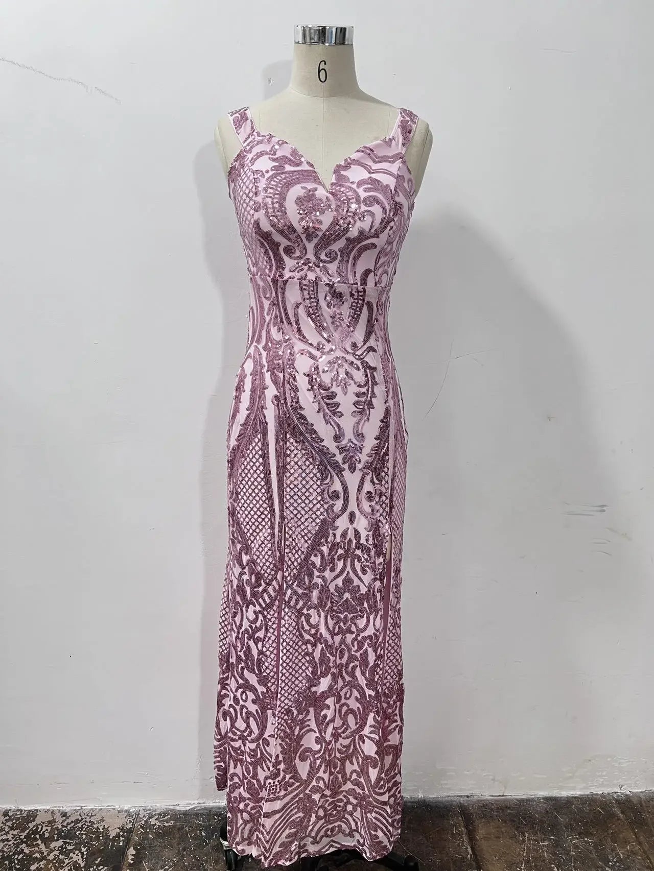 New Ladies Sequined Women's Party Dress Club Sequined Dress Party Split V-neck One-shoulder Dress Vestido Evening Gown