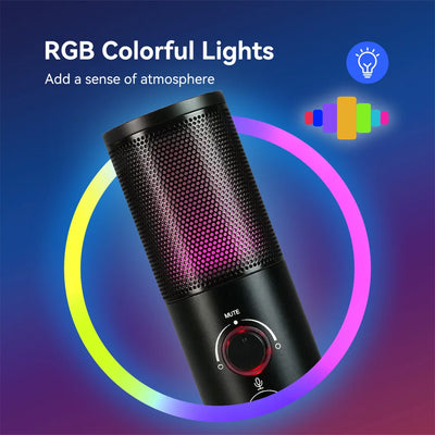 Retekess USB Dynamic Microphone TG101 Headphone Jack Mute Button RGB Gain Control Gaming MIC For PC PS5/4 Recording Streaming