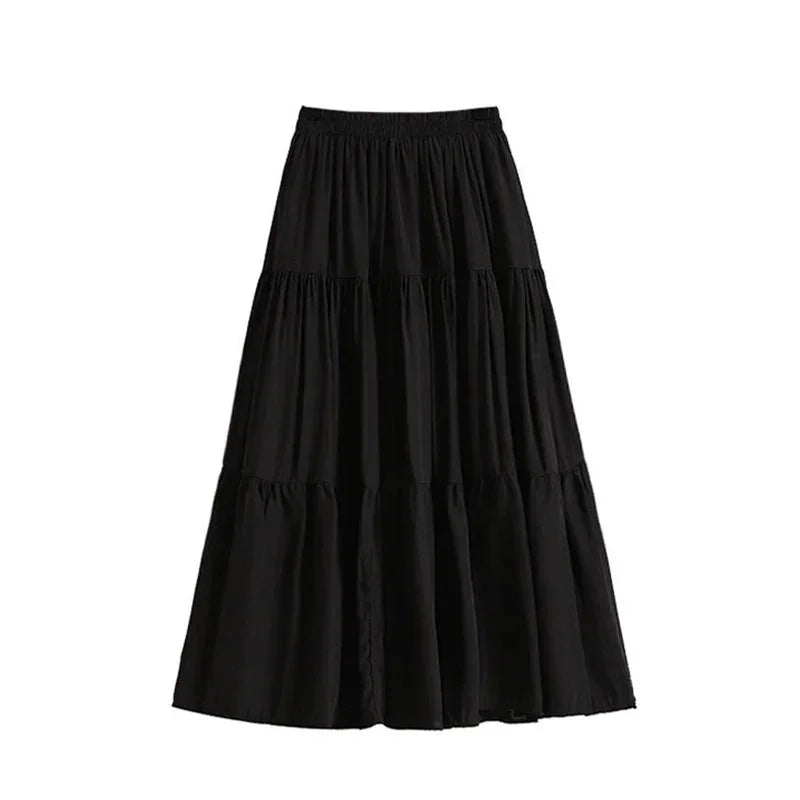 A-line Skirt High Waist Casual Slimming Cake Skirt Versatile Mid Length Dress Youthful Women New In Clothes Sweet Black Trend
