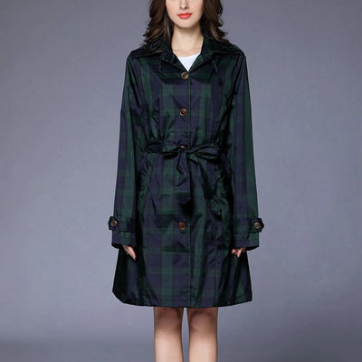 Women'S Checkered Waistband Hooded Overcoat Lightweight Breathable Fashionable Trench Raincoat Harajuku Y2k Streetwear Jacket