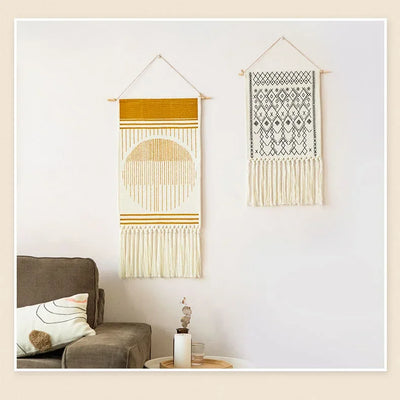 Home decoration Bohemian Tapestry Wall decor aesthetic room Tassel Macrame Hanging Art geometric Woven Cotton Handmade Linen for