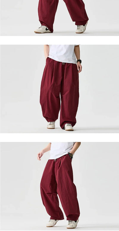Wide leg Pants Men Harajuku Japanese Style Loose Casual Pants Men Solid Comfortable Elastic Waist Trouser Outdoor Walking Hiking