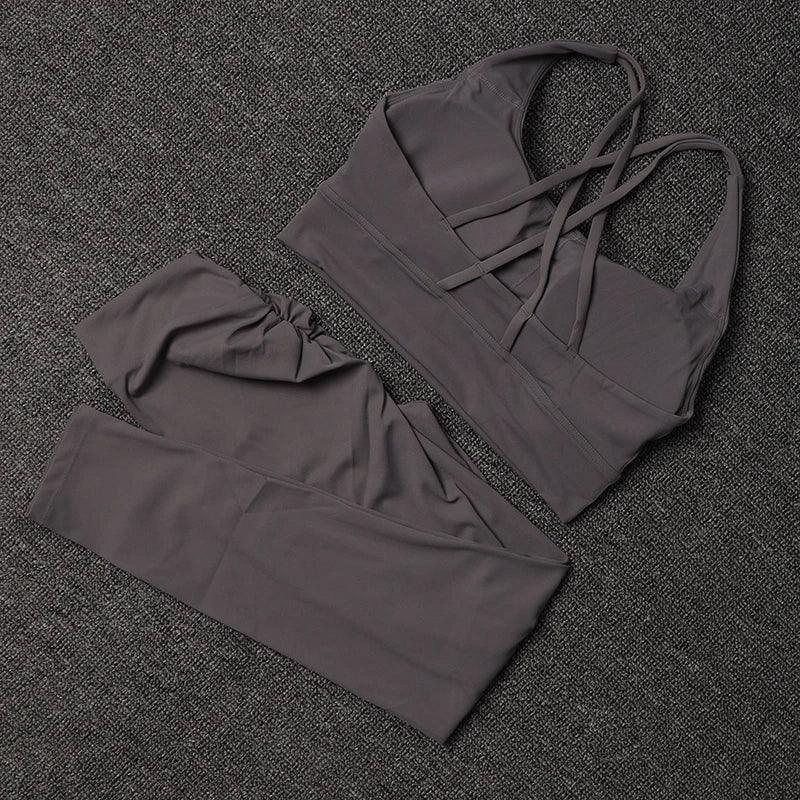 TRY TO BN Women's Tracksuit Sports Bra Fitness Yoga Set V Back Leggings High Waist Sportswear Workout Sets Cycling Gym Clothing