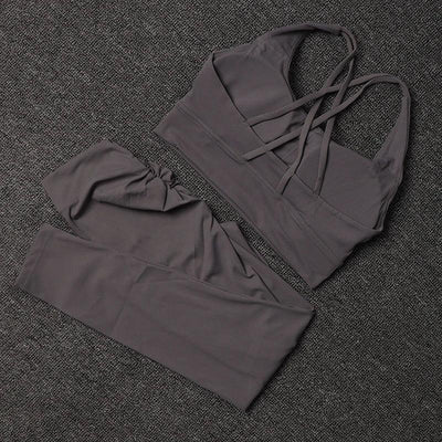 TRY TO BN Women's Tracksuit Sports Bra Fitness Yoga Set V Back Leggings High Waist Sportswear Workout Sets Cycling Gym Clothing