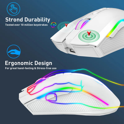 HXSJ T69 2.4G Wireless Mechanical Mouse RGB Gaming Mouse Ergonomic 7 Programmable Buttons 4800DPI Mouse for Office Gamer