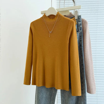 Sweaters Autumn Women Mock Neck Ruffles Sweater Long Sleeve Knitted Bottoming Solid Pullovers Jumpers Casual Sweater Winter