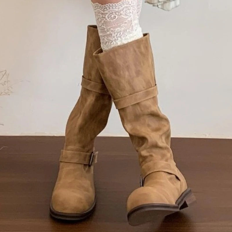 High Boots Women Flats Winter Shoes Designer 2025 Trend New Knee High Gladiator Knight's Boots Elegant Woman Botas Mujer Zapatos