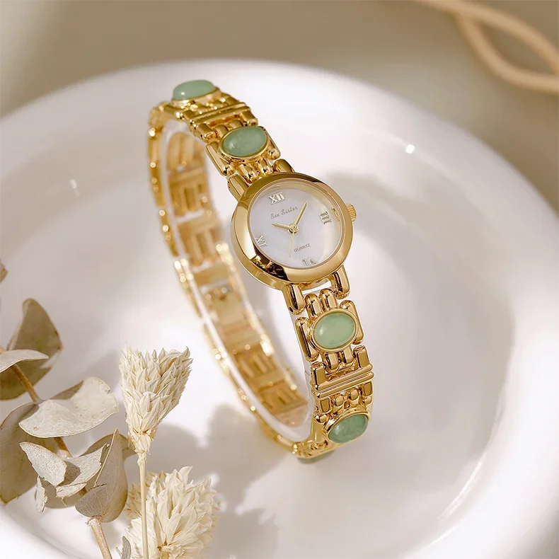 2025 High-End Vintage Woman Watches Fashion Elegant Natural Jade Stones Quartz Watch Retro Waterproof Hand Clock Gifts