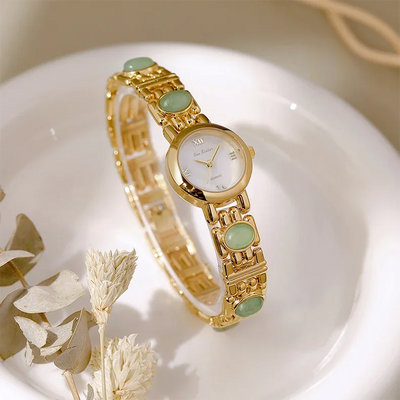 2025 High-End Vintage Woman Watches Fashion Elegant Natural Jade Stones Quartz Watch Retro Waterproof Hand Clock Gifts