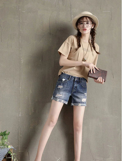 Women's Denim Shorts Ripped Boxer High Waist Female Short Jeans Pants Cheap Offer Aesthetic Hot Kpop Harajuku Fashion Stretchy