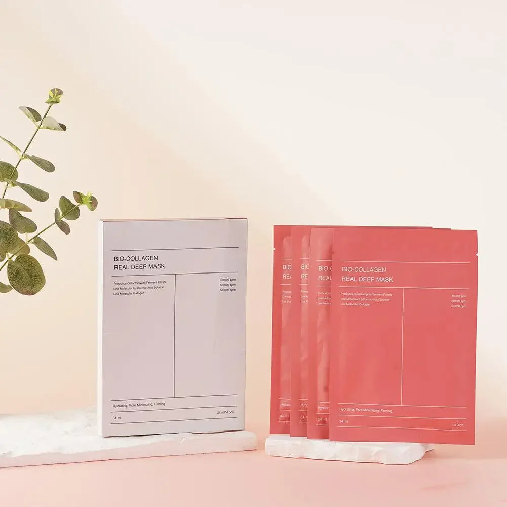 1Box /4PCs Bio Collagen Face Mask Shrink Pores Deep Hydrating Overnight Mask Moisturizing Refreshing Brightening Face Skin Care