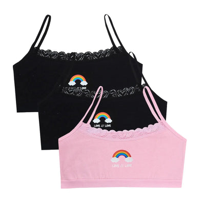 3PCS Teenage Girls Small Training Bras Cute Kids Rainbow Printed Sports Vest Bra Students Children Brassiere Underwear Tube Tops