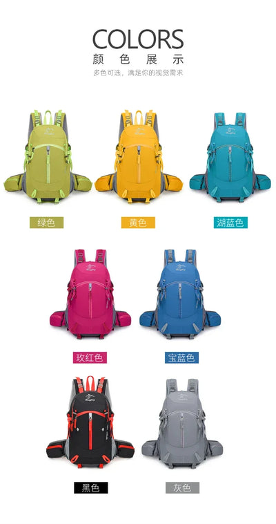 Fashionable and Wear-Resistant Outdoor Travel Backpack, Black and Red Contrasting Color Large-Capacity Mountaineering Bag with Waterproof Cover