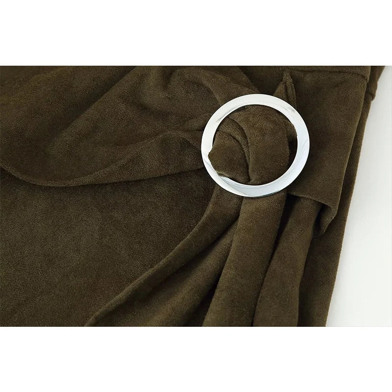 Chic Fashion Suede Autumn Dress Slim Long Dresses For Women Pleated Midi Dress Woman Sleeveless Asymmetry Casual Dresses