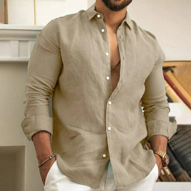 Men's Linen Shirt Summer Shirt Beachwear Button Casual Shirt Black White Pink Long Sleeve Solid Color Lapel Spring Summer 6XL