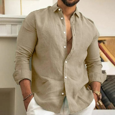 Men's Linen Shirt Summer Shirt Beachwear Button Casual Shirt Black White Pink Long Sleeve Solid Color Lapel Spring Summer 6XL