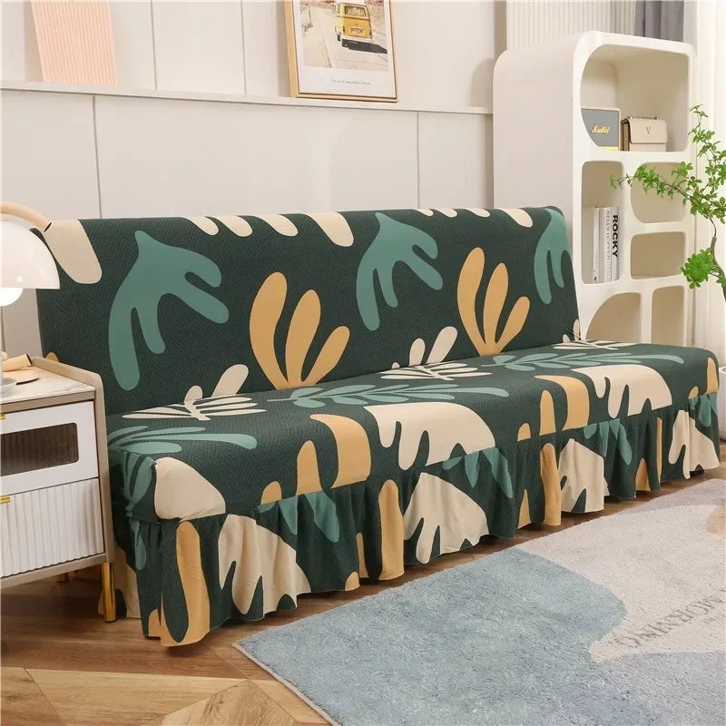1/2/3Seater Sofa Bed Cover with Elastic Printing Seat Cover Armless Sofa Bed Cover Sofa Covers for Living Room Home Decor