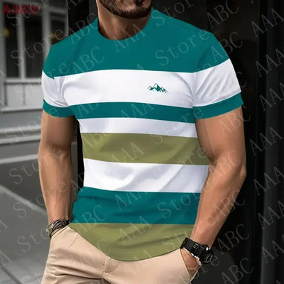 Men's Oversized T-shirt Summer Outdoor Casual Round Neck Short Sleeve Top Striped Printed Style OverSize Loose Men's Clothing