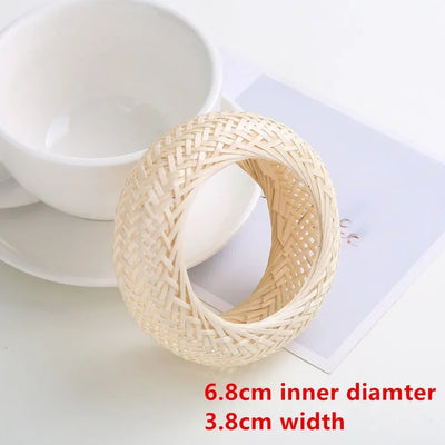 Bohemian Female Fashion Wood Bamboo Rattan Weave Handmade Bangles Big Bracelets For Women Boho Beach Style Ladies Jewelry Gifts