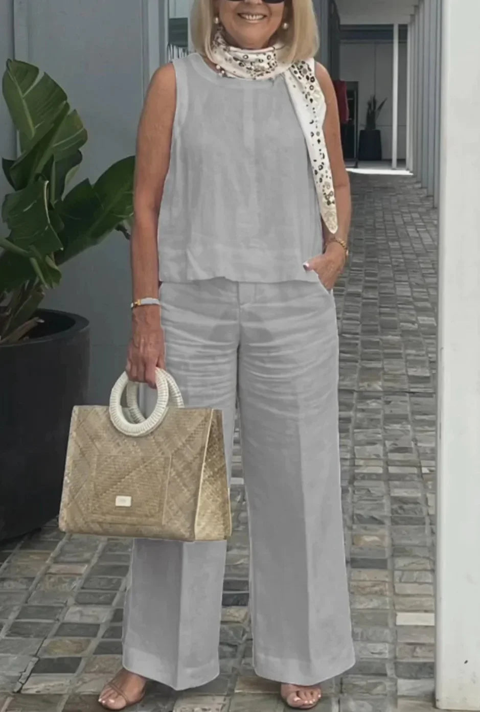 Linen Comfortable Two Piece Sets Tops For Women