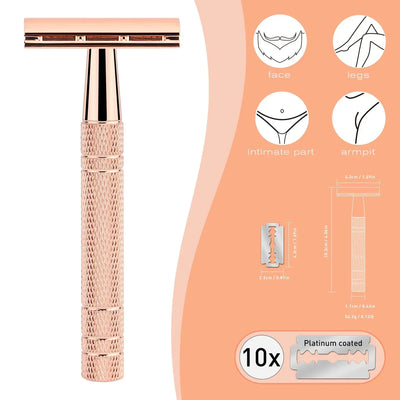 Double Edge Safety Razor for Women, with 10 pcs Safety Razor Blades Single Blade Razor Reusable Travel Essentials Women Razor