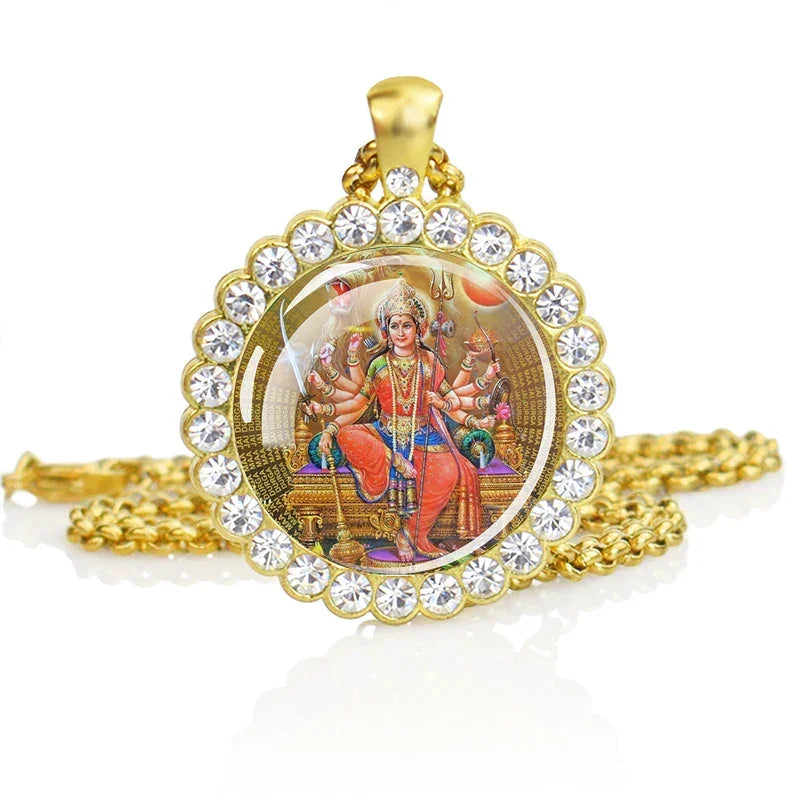 Hinduism Necklace Ganesha Goddess Kashmi Vishnu Rhinestone Pendant Shiva Amulet Charms Necklaces Women Indian Buddhism Jewelry