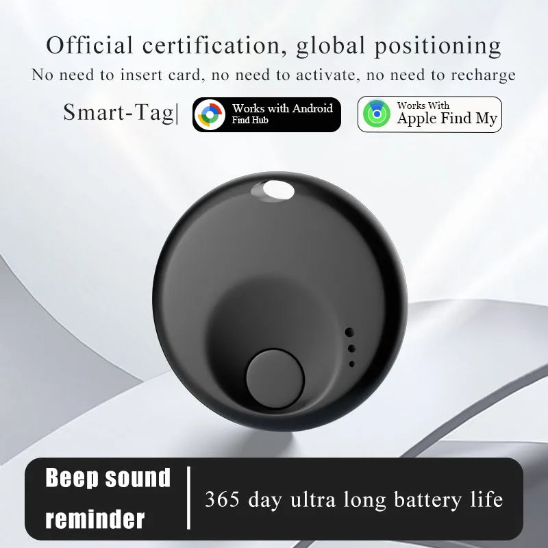 Black AirTag Tracker smart tag for iOS and Android Find My app