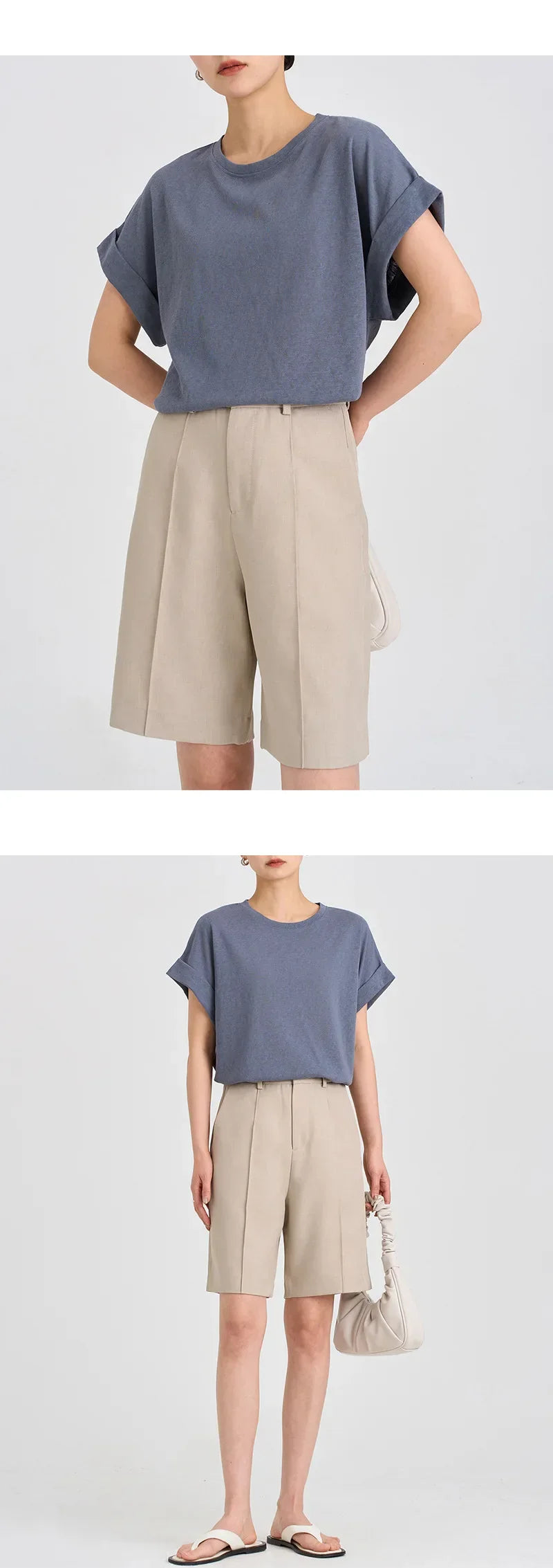 Women Linen Tops Crew Neck
