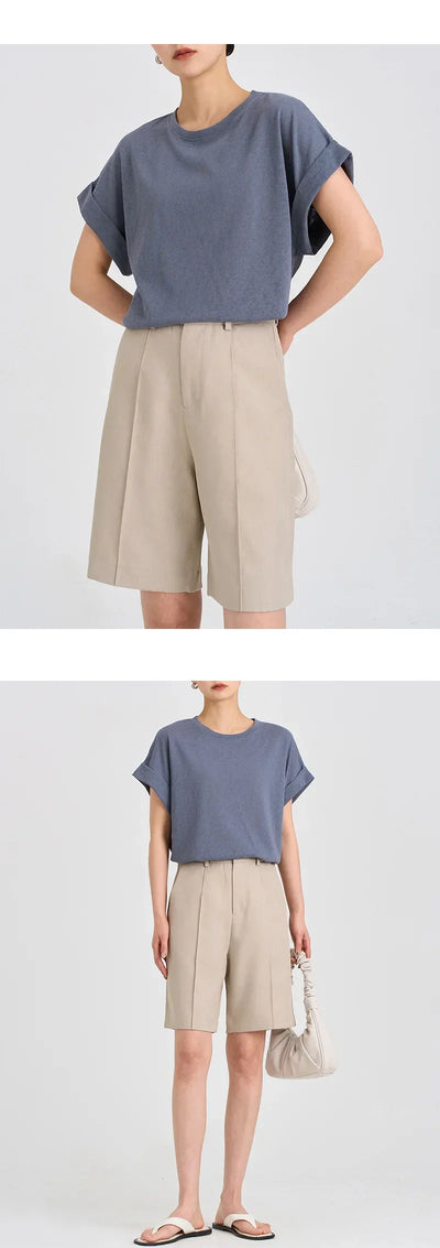 Women Linen Tops Crew Neck