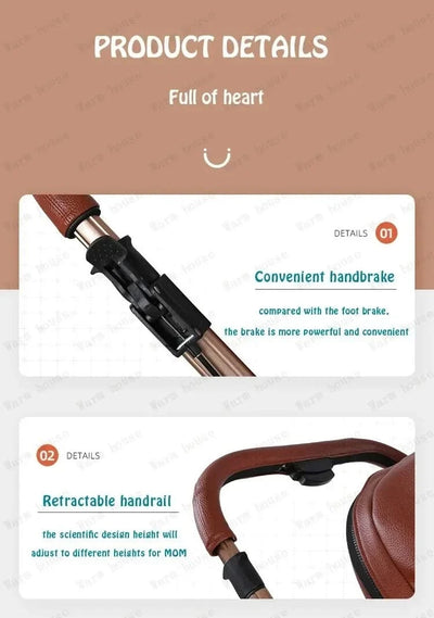 3-in-1 Luxury High-view Baby Stroller with Car Seat Foldable Newborn Baby Stroller PU Leather Two-way Baby Stroller