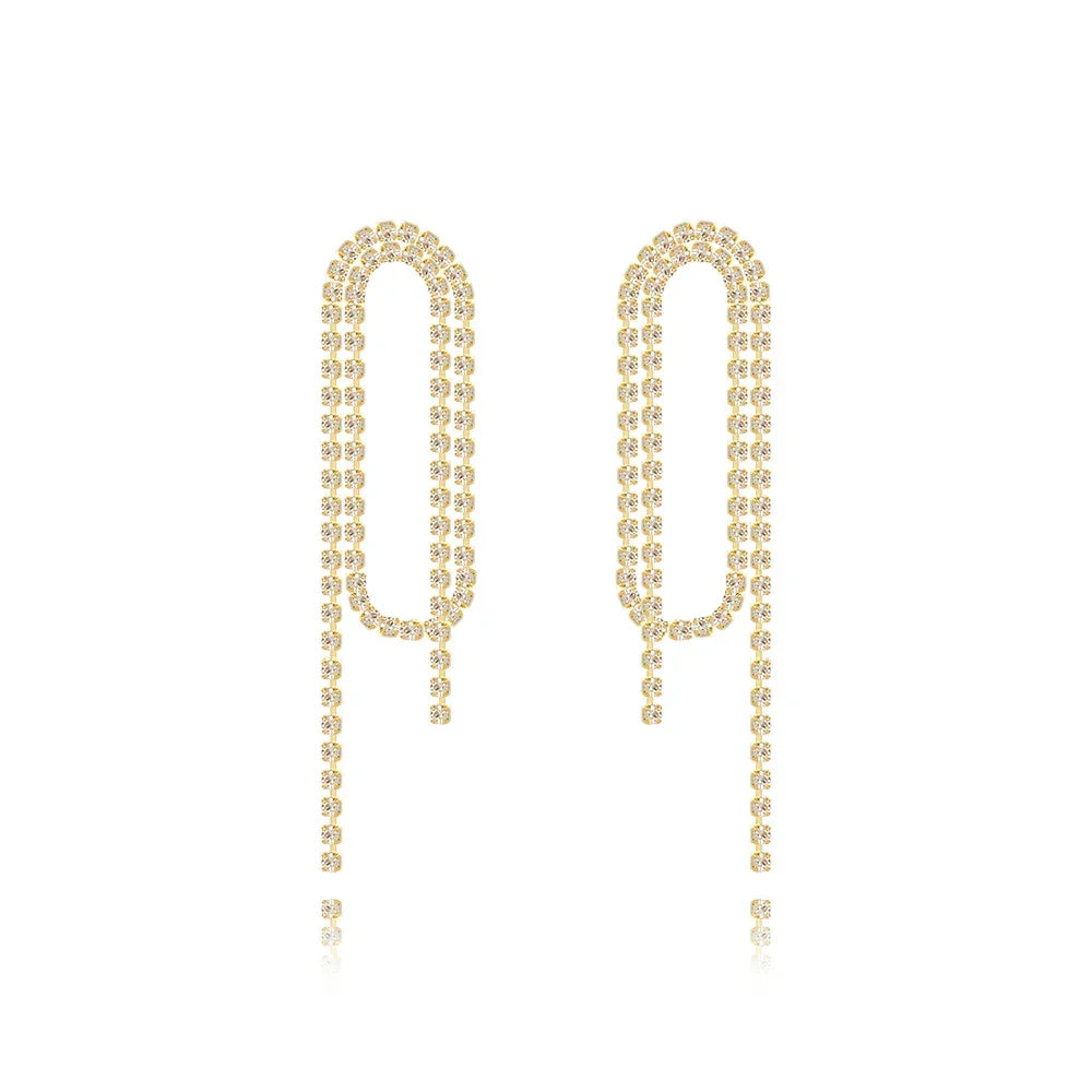 Fashion Statement Long Statement Gold Plated Bling Tassel Earring For Women Female Stainless Steel Wedding Daily Pendant Jewelry