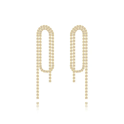 Fashion Statement Long Statement Gold Plated Bling Tassel Earring For Women Female Stainless Steel Wedding Daily Pendant Jewelry