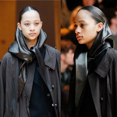 Designer woman Triangle Scarf Black Bandana men Unisex Faux leather kerchief eco-leather headscarf headdress Shawl Wrap