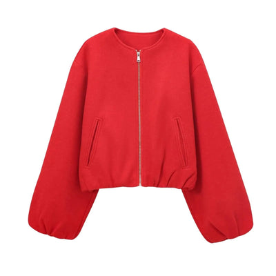 Zipper Bomber Jackets for Women Soft Cropped Long Sleeve Sports