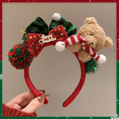 Christmas Decoration Christmas Headband Santa Reindeer Antlers Headband Red Bowknot Party Dress Up Plush Bow Red Hair Band