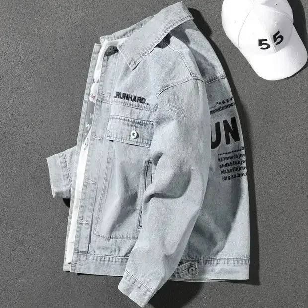 Jeans Coat for Men Letter Denim Jackets Man with Embroidery Light Designer Large Size Winter Oversize New in Korea Aesthetic L G