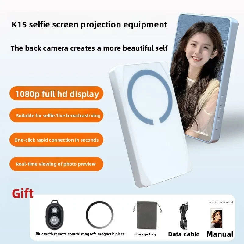 Portable Phone Selfie Screen Display Projector Magnetically Attached Rear Screen Booster for HighQuality Live Videos and Selfie