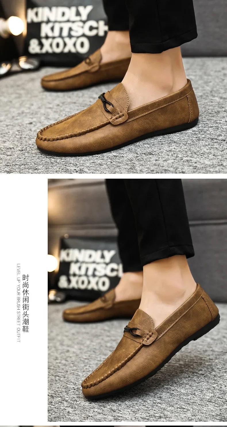 Summer New Men's Loafers Comfortable Flat Casual Shoes Men Breathable Moccasins Slip-On Soft Leather Driving Shoes 2025